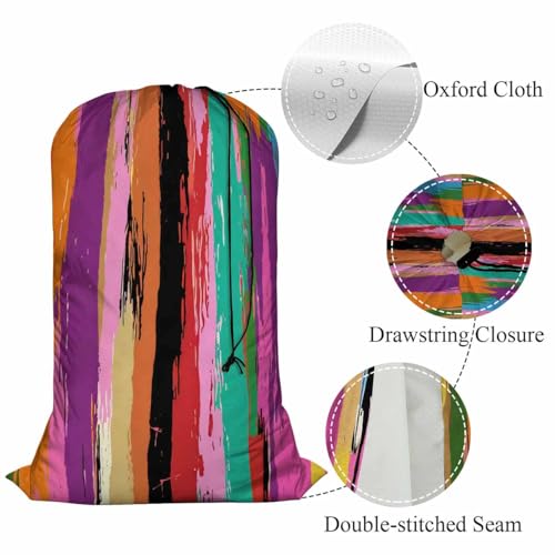Swono Rainbow Colors Large Laundry Collapsible Laundry Bag Grunge Colorful Stripes Strokes Paint Splashes Foldable Laundry Hamper Bag - color: Rainbow Colors