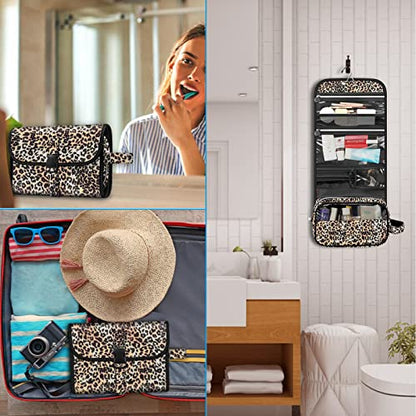 FINTIE Portable Toiletry Cosmetic Travel Bag Hanging Makeup Organizer - color: Leopard