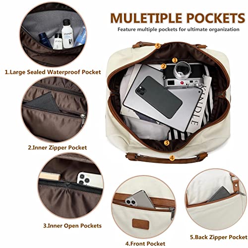 4PCS Weekender Bags for Women Large Overnight Weekend Travel Duffel Bags - color: Light Brown