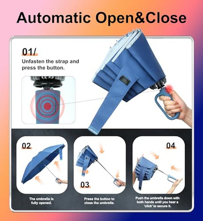 QWB Inverted Umbrella with Auto Open Close Windproof Compact Travel - color: A-1 blue, size: 46 IN