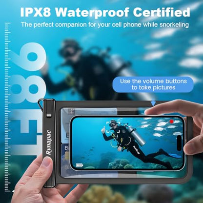 Rynapac IPX8 Waterproof Phone Pouch Up to 8.5", 2Pack Phone Protector Pouch - color: [(Clear)Black+Black] Large Waterproof Phone Pouch, size: Case-friendly [8.5-inch]