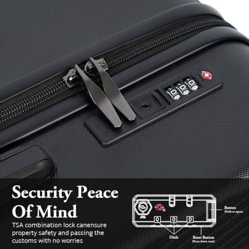 Eeeza Luggage Sets 3 Piece, Carry on Luggage 20in Suitcase Set, Black - color: Black, size: 3 Piece (20")