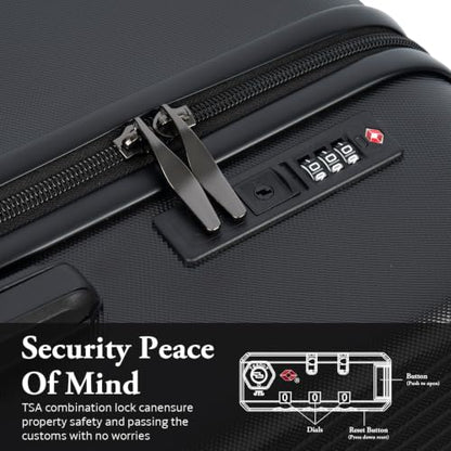 Eeeza Luggage Sets 3 Piece, Carry on Luggage 20in Suitcase Set, Black - color: Black, size: 3 Piece (20")