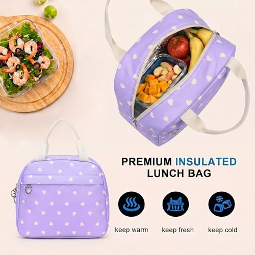 Girls Backpack Set 3PCS Ages 6-12, Kids School Backpack - color: Purple Heart