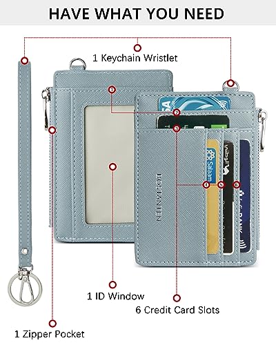 BOSTANTEN Small Wallet For Women RFID Leather Credit Card Holder Slim Wristlet Keychain Wallet With Zipper Pocket - color: Blue