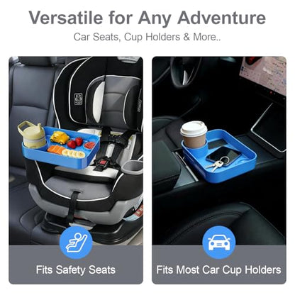 Car Seat Tray for Kids Toddlers Travel with 3-Inch Cup Holder & Dip Well - color: Blue