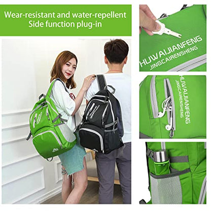 Lywencom 30L Foldable Hiking Backpack Ultralight Waterproof Daypack(green) | Packable 10oz ultralight design saves luggage space. Waterproof & tear-resistant for day hikes, camping, and travel packing. - color: Green