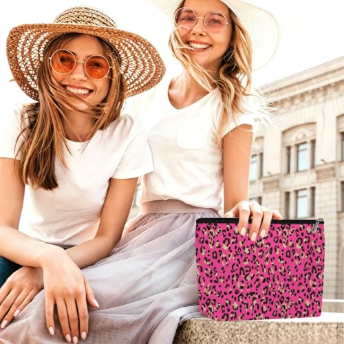 Leopard Print Makeup Bag Cosmetic Bag, Makeup Organizer for Women, Hot Pink - color: Pink Black Leopard Print 580