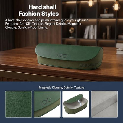 Glasses Case hard shell,3-in-1 Sunglasses Case & Eyeglass Case with Cleaning Cloth & Storage Pouch - color: Green, size: Medium