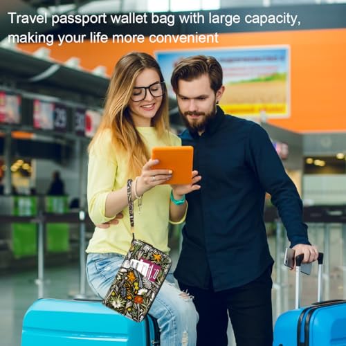 Family Passport Holder Wallet RFID Blocking Document Organizer - color: Dried Flowers