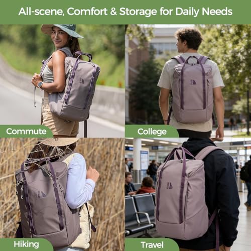 INUK Travel Laptop Backpack, 25L Recycled Waterproof Light Daypack - color: Misty Purple
