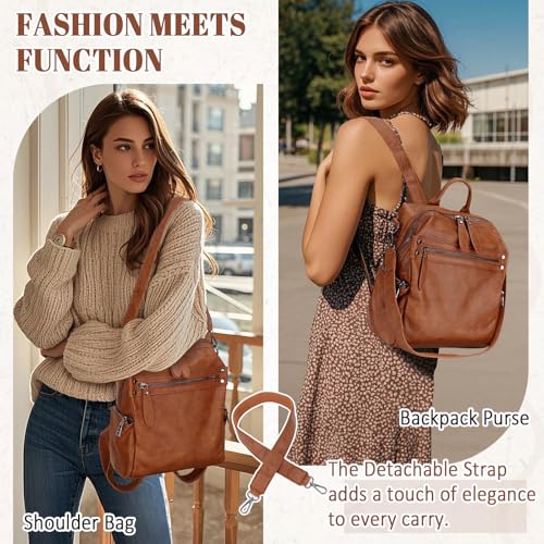 VX VONXURY Small Backpack Purse for Women, Faux Leather, Fit 9.7" IPad - color: Standard-brown Fits Folder