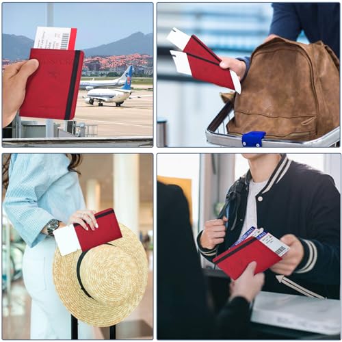 KAOBAN RFID Blocking Passport Holder & Boarding Pass Travel Wallet - color: Red