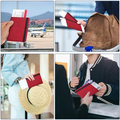 KAOBAN RFID Blocking Passport Holder & Boarding Pass Travel Wallet - color: Red