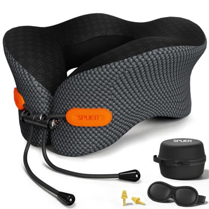 Premium Travel Pillow for Airplanes, Ergonomic Neck Pillow for Long Flights - color: Black&gray