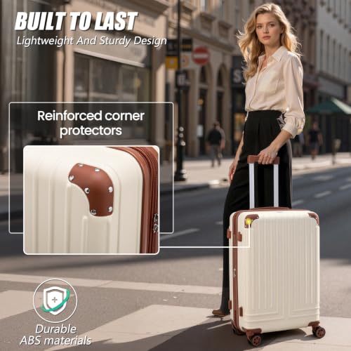 KUNEL Luggage Sets 5 Piece, Hardshell Expandable Suitcase, 20/24/28inch - color: Beige