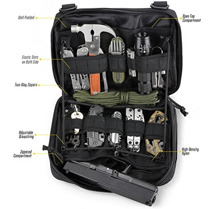 WYNEX Tactical Admin Molle 파우치, Medical EDC EMT 유틸리티 백 쉘 디자인 부착 파우치 1000D 나일론 하이킹 벨트 백 - color: 블랙.