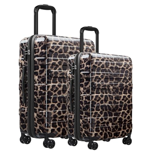 Luggage Sets 2 Piece, Hard Shell Expandable Carry on Suitcase with Spinner Wheels and TSA Lock, Lightweight Travel Luggage Set - color: Cheetah, size: 2 Piece Set (20/24inch)