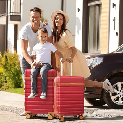 Luggage Sets 7 Piece,Hardside Large Checked Suitcase with Backpack Set | ABS Lightweight But Durable Carry on Luggage with 360° Spinner Wheels& YKK Zippers,TSA Lock,Space-Saving Nested - color: Red, size: 7-Piece Sets