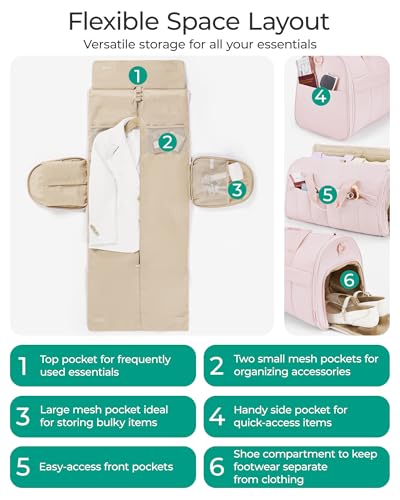 BAGSMART Garment Duffel Bag, Convertible 2-in-1 Puffy Water-Resistant Carry-On with Shoe Compartment, Khaki - color: B-Khaki