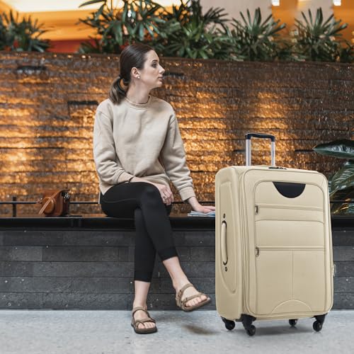 Merax Suitcase Set, Softside 3-Piece Expandable Luggage - color: Khaki(22/26/30)