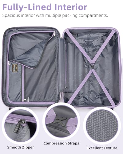 LARVENDER Carry on Luggage Sets 3 Piece, 20in Suitcase Set, Glossy Lavender - color: Glossy Lavender 20in, size: 3 Piece Set (20/DB/TB)