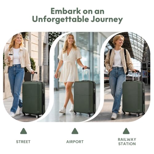 3-Piece ABS Hardshell Luggage Set, Lightweight Durable Suitcases with 4 Silent Spinner Wheels, TSA Lock & Scratch-Resistant Surface, 20"/24"/28", Dark Green - color: Dark Green+Solid