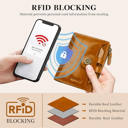 Leather Wallet Women,RFID Blocking Womens Wallet Bifold Compact Card Holder Small Wallet for Women with Removable ID Window LightBrown - color: b1-lightbrown