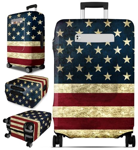Slohif Luggage Cover for Suitcase Tsa Approved Protector - Luggage Sleeve Large Suit Case Cover Travel Stretch Baggage Case Protective Washable Fit 24-27 Inch Flag M - size: Medium (24-27 inches), style: Flag