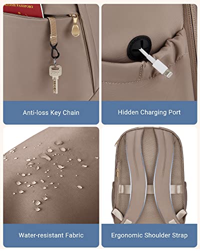 LIGHT FLIGHT Travel Backpack for Women, 17.3 inch Laptop Daypack - color: Champagne, size: 17.3 Inch without Wheels