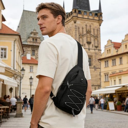 OSOCE Anti-Theft Sling Bag, Crossbody Bag for Men, Water-Resistant, 1.0L - color: Black V1.0, size: Large