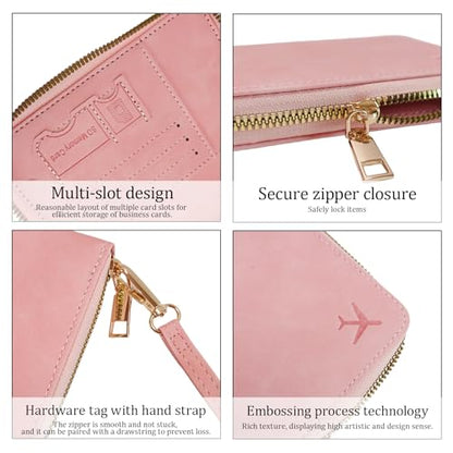 Passport Holder for Travel Wallet,RFID Detachable Wrist Strap Wallet - color: Pink