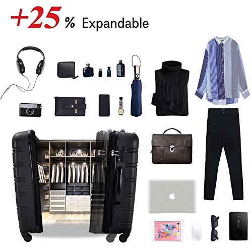 Merax Luggage Sets 3 Piece,Hard Case Suitcase 20/24/28 IN,Black - color: Black-2, style: 3 Piece-20+24+28