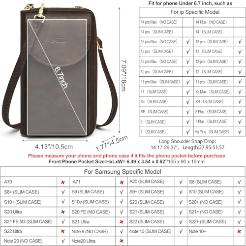 S-ZONE Small Crossbody Bags for Women Phone Purse RFID Blocking Wallet - color: Retro Coffee