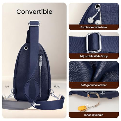 befen Real Leather Small Sling Bag for Women Anti Theft Crossbody Chest Bags Multi-Pockets Fanny Pack with RFID Blocking Card Slots Navy Blue - color: Navy Blue