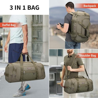 WITZMAN 캔버스 더플 백 남성용 3 in 1 컨버터블 백팩 40L 여행용, 아미 그린., 빈티지 - color: 아미 그린., size: 40L Standard