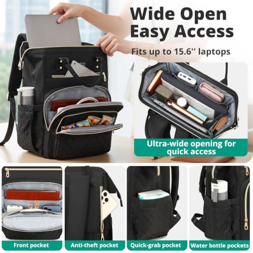 AIJIEKE Lunch Backpack for Women, 15.6 Laptop Backpack, Lunch Box, Gray - color: Grey