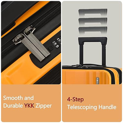 TydeCkare 16" Carry on Luggage with 2 Laptop Compartments Airline Approved | Lightweight Hardshell ABS+PC Suitcase with Dual Control TSA Lock,YKK Zipper,4 Spinner Silent Wheels,Business Travel,Orange - color: Orange