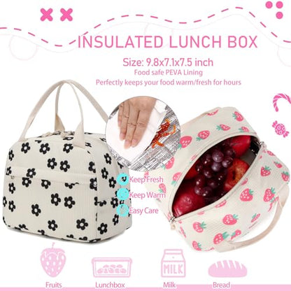 Flower Backpack Girls School Bookbag with Lunch Box Set, Black - color: Black