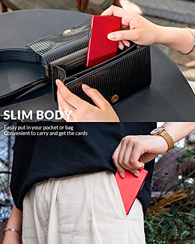 VULKIT Minimalist Credit Card Holder Pop Up Cards RFID Protection Slim Metal Wallet - color: Red