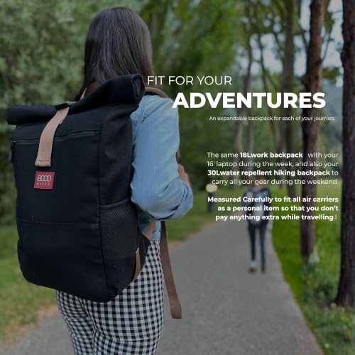 8000Kicks Everyday Hemp Backpack - Lightweight and Weatherproof Backpack for Work and Travel with Anti-theft pocket and Spacious Interior (Black) - color: Black