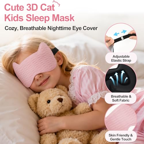 Kids Sleep Mask, 3D Contoured Cup Eye Mask for Sleeping | Zero Pressure Memory Foam, Blackout Eye Cover, with Adjustable Strap, Soft Travel Nap Blindfold for Boys Girls Teens, Pink - color: Pink