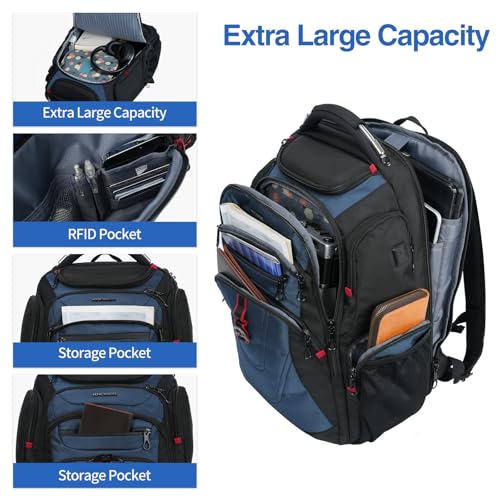 KROSER Travel Laptop Backpack 17.3 Inch XL Computer Backpack for Men/Women - color: Black/Haze Blue, size: 17.3 inch