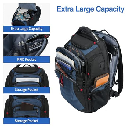 KROSER Travel Laptop Backpack 17.3 Inch XL Computer Backpack for Men/Women - color: Black/Haze Blue, size: 17.3 inch