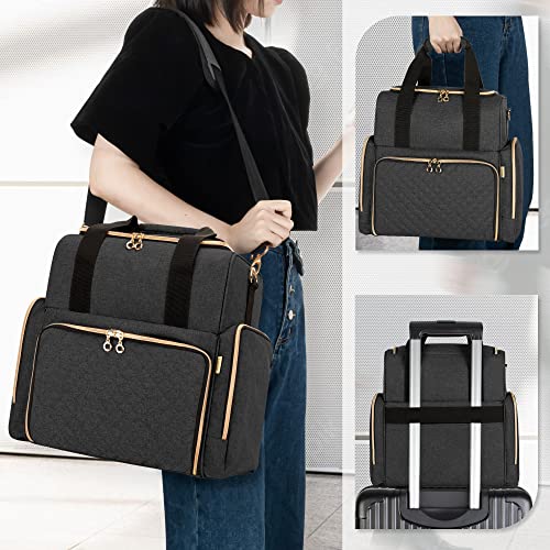 LUXJA Large Travel Makeup Bag with 3 Removable Makeup Cases, Black - color: Black