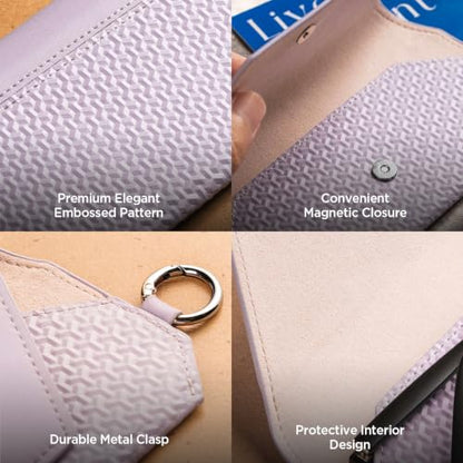VULKIT Portable Leather Eye Glasses Case for Women & Men, Slim Sunglass Case, Unisex Eyeglass Case - color: Lavender Mist