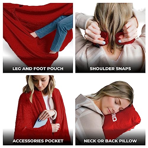 Zero Grid Lightweight Airplane & Travel Blanket with Foot Pockets, Red - color: Red
