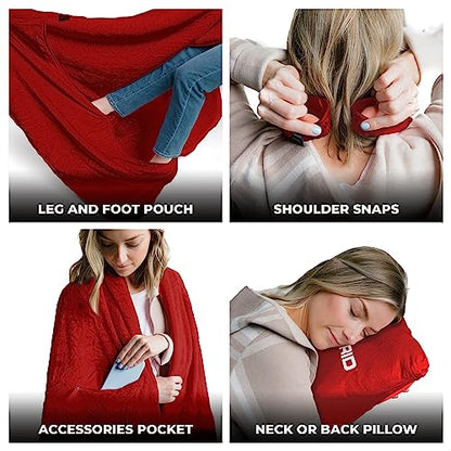 Zero Grid Lightweight Airplane & Travel Blanket with Foot Pockets, Red - color: Red