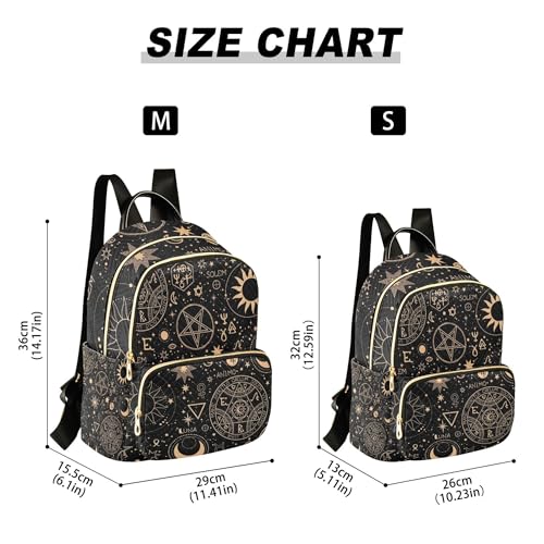 Gold Alchemical Witchcraft Sun and Moon Boho Backpack for Women Shoulder Bag Lightweight Mini Backpack Casual Daypack Back Pack for Travel - size: Mini（10.23'' x 5.11'' x 12.59'' ）