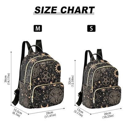 Gold Alchemical Witchcraft Sun and Moon Boho Backpack for Women Shoulder Bag Lightweight Mini Backpack Casual Daypack Back Pack for Travel - size: Mini（10.23'' x 5.11'' x 12.59'' ）